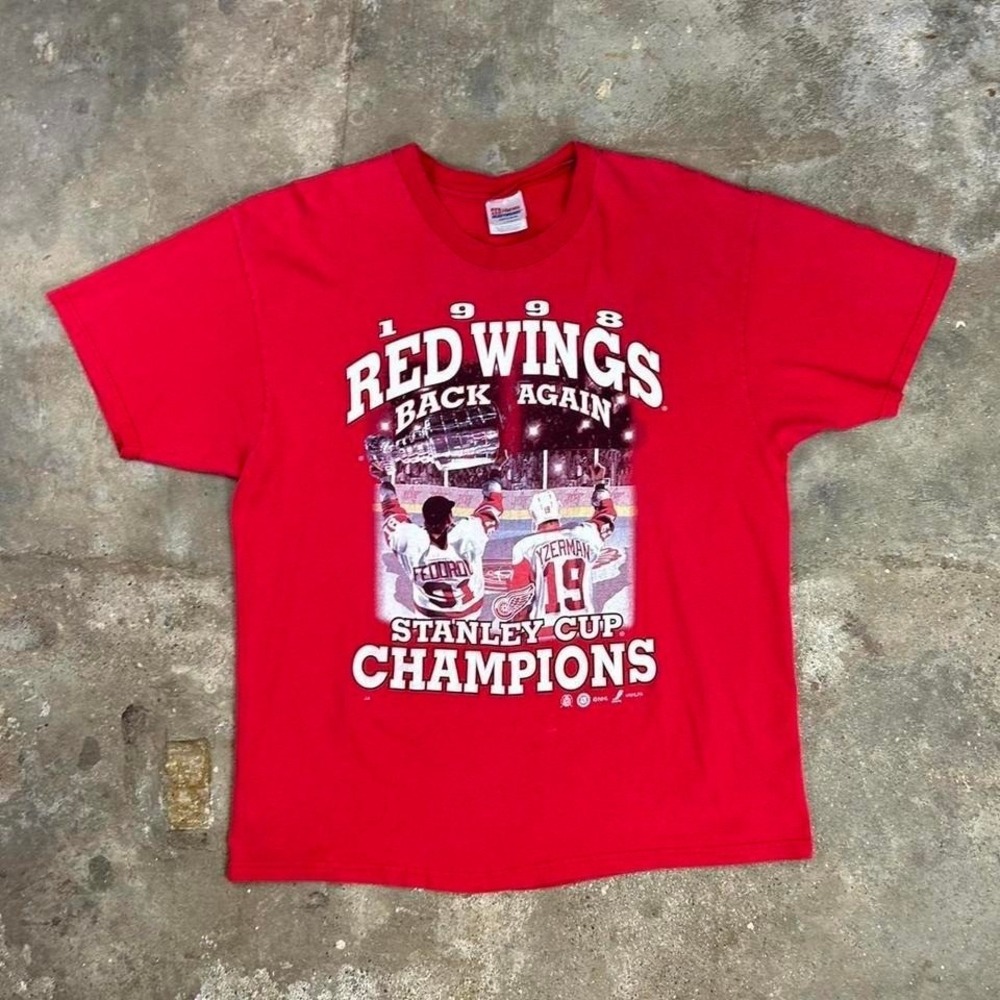 Vintage 90s Detroit Red Wings Shirt Size XL Red 1998 Stanley Cup Champions NHL